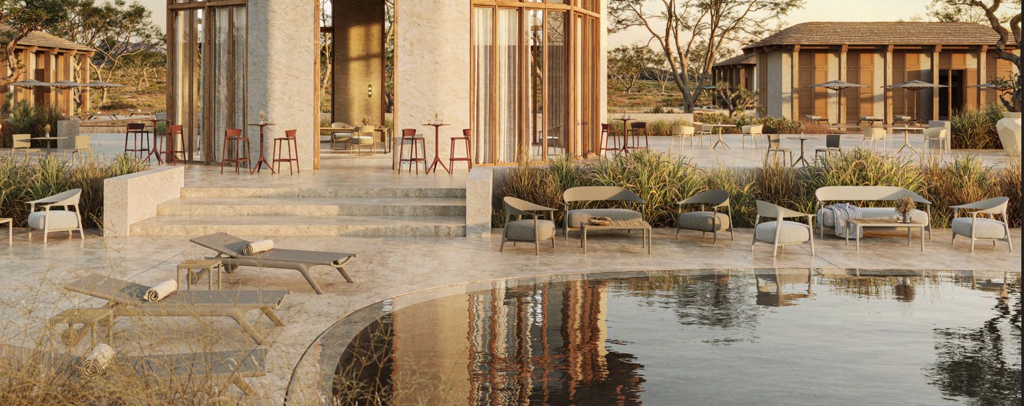 VONDOM outdoor lounge furniture beside a pool