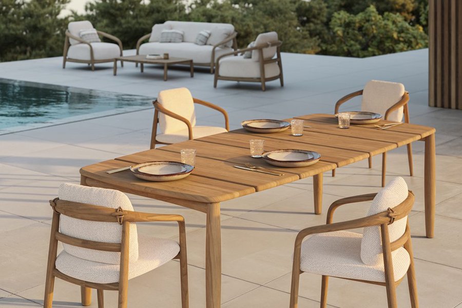 VONDOM outdoor dining furniture beside a pool